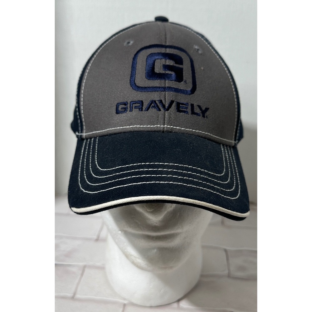 Gravely Mowers Logo Baseball Hat Navy Grey Contrast Stitch KC‎ Caps Adjustable